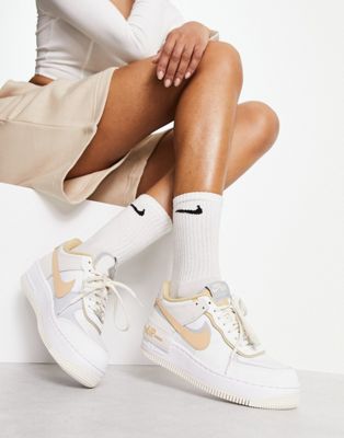 Nike Air Force Shadow trainers in summit white and sesame ASOS
