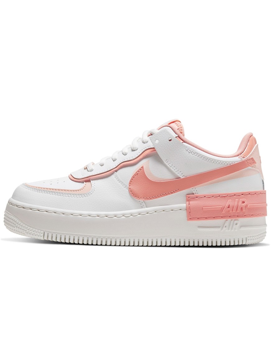 Nike Air Force 1 Shadow trainers in white and coral-Pink
