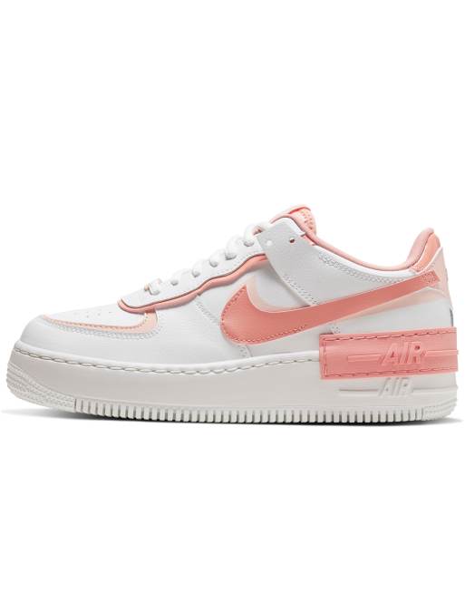 Nike Air Force 1 Shadow trainers in white and coral