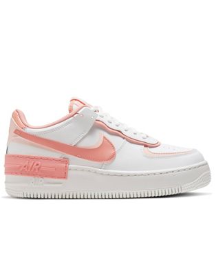nike air force 1 shadow trainers in white and coral