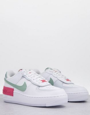 Nike Air Force 1 Shadow trainers in white and grey archaeo pink