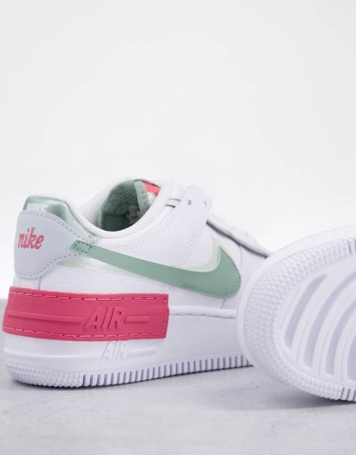 Nike Air Force 1 Shadow trainers in white and grey archaeo pink