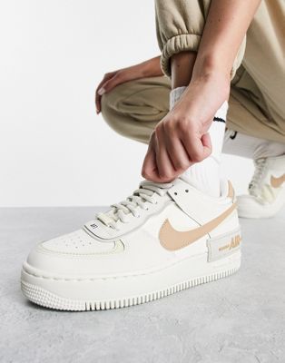 Nike Air Force 1 Shadow trainers in white and hemp | ASOS