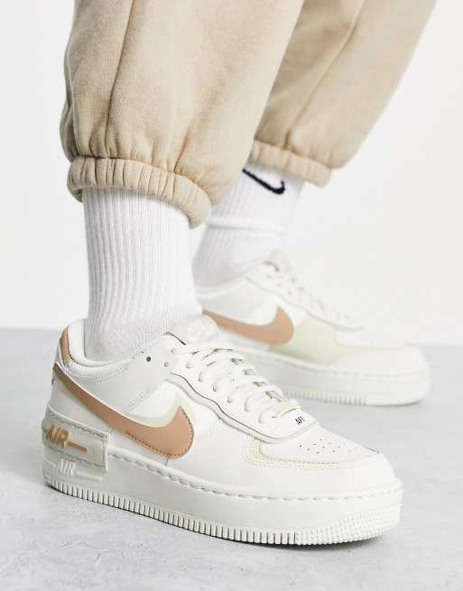 Nike Air Force 1 Shadow trainers in white and hemp