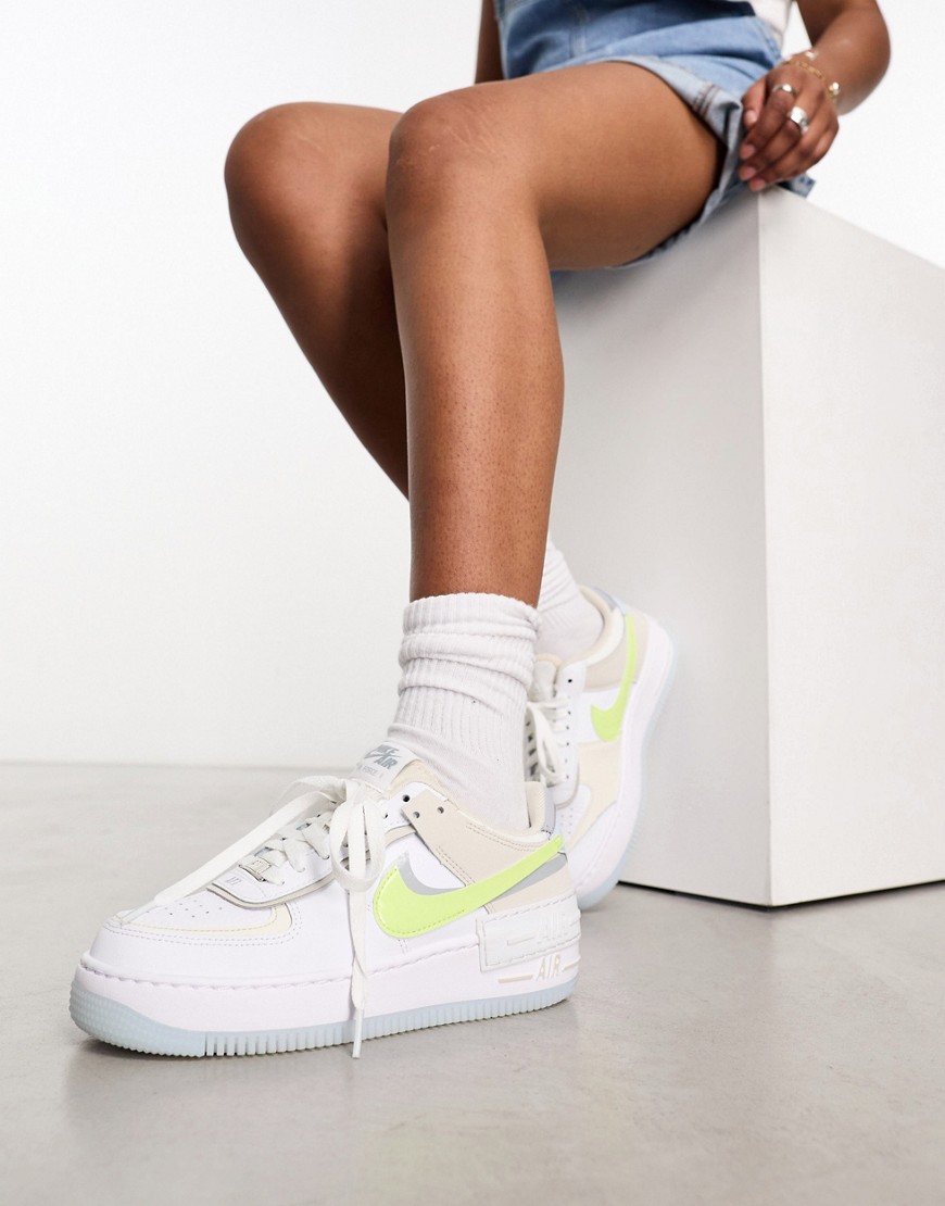 Nike Air Force 1 Shadow trainers in white and lemon