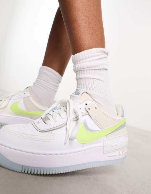 Nike Air Force 1 Shadow trainers in white and lemon ASOS