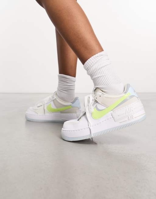 Nike Air Force 1 Shadow trainers in white and lemon