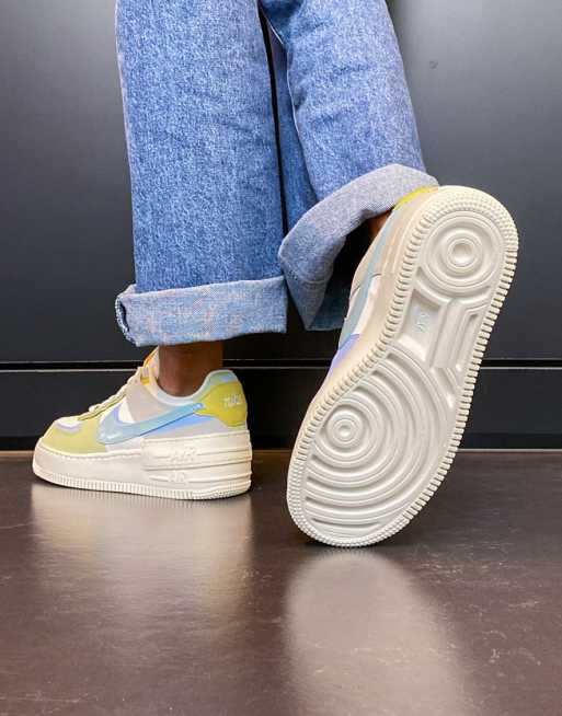 Nike Air Force 1 Shadow trainers in white and marine blue mix ASOS