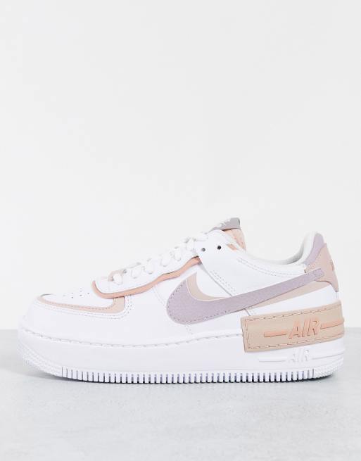 Nike Air Force 1 Shadow trainers in white and oxford pink mix