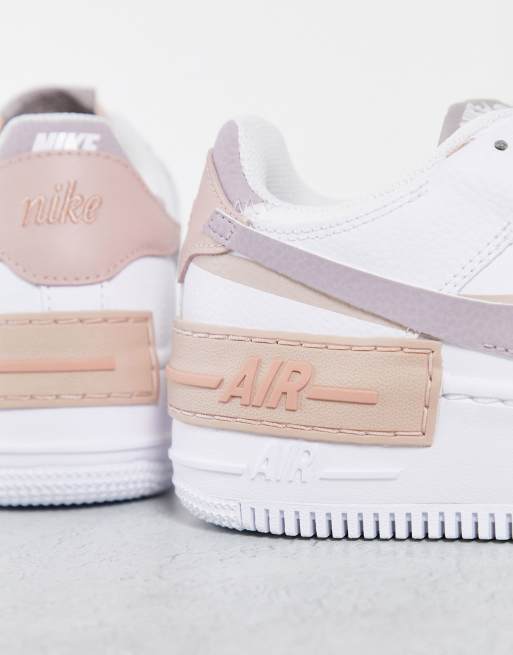 Nike Air Force 1 Shadow trainers in white and oxford pink mix