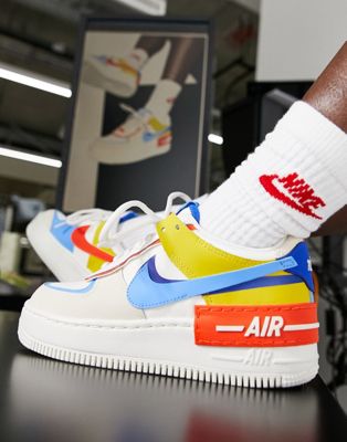 Nike Air Force 1 Shadow trainers in white and primary colours