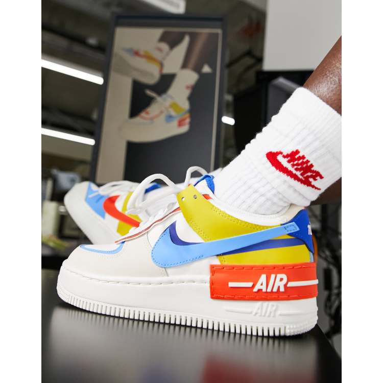 Nike Air Force 1 Shadow trainers in white and primary colours