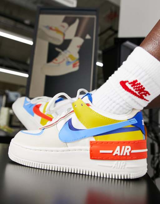 Nike Air Force 1 Shadow trainers in white and primary colours