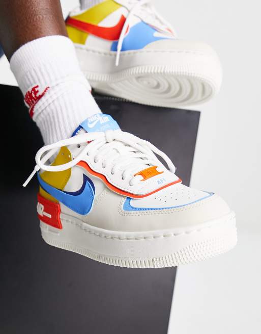 Nike Air Force 1 Shadow trainers in white and primary colours