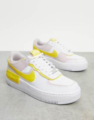 nike air force 1 shadow trainers in white and yellow