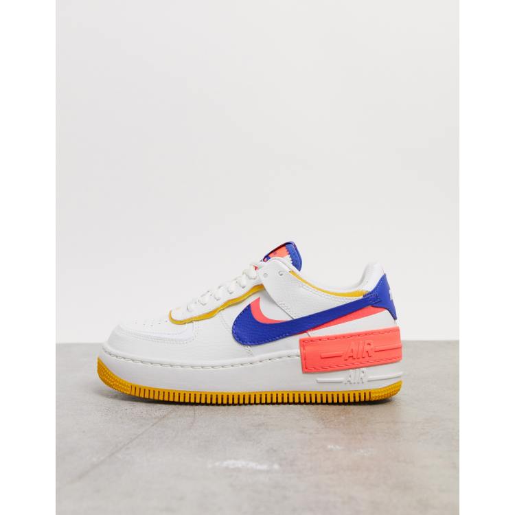 Nike Air Force 1 Shadow trainers in white blue and pink ASOS