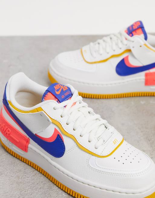 Nike Air Force 1 Shadow trainers in white blue and pink