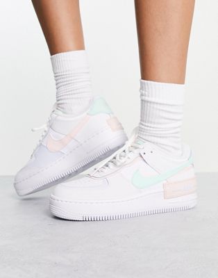 Nike Air Force 1 Shadow trainers in white mint and pink