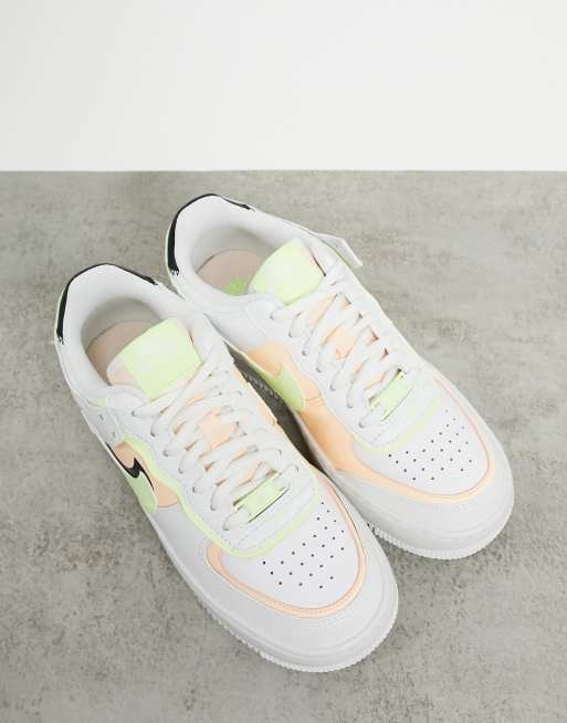 Nike Air Force 1 Shadow trainers in white pink and green