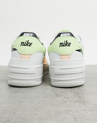 nike air force 1 shadow trainers in white pink and green