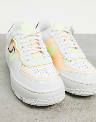 nike air force 1 shadow trainers in white pink and green