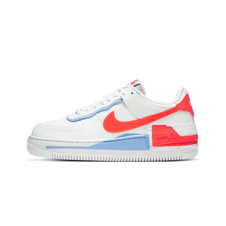 Nike Air Force 1 Shadow trainers in white red and blue