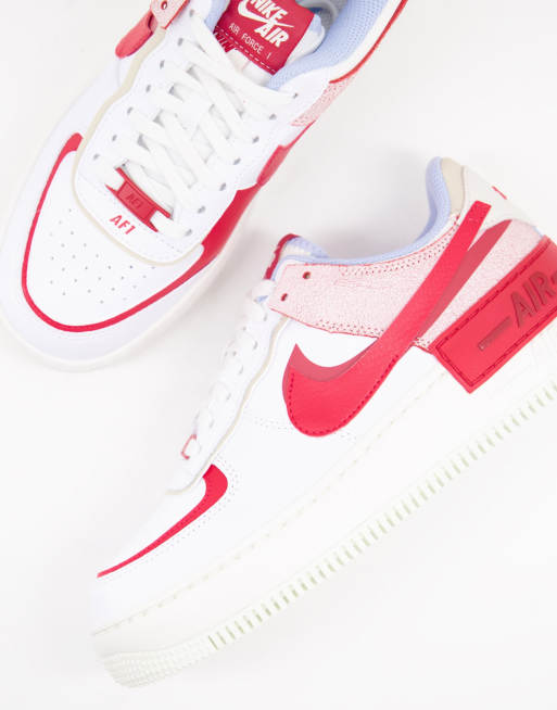 Nike Air Force 1 Shadow Sneakers in White and Red