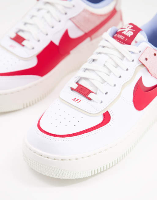 Nike Air Force 1 Shadow Sneakers in White and Red