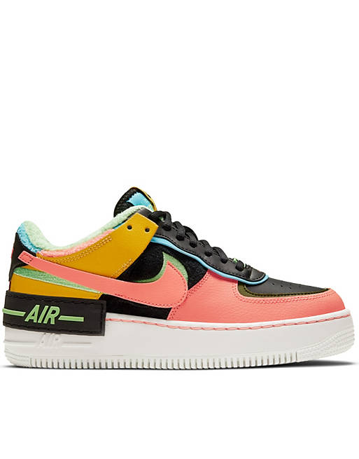 Nike Air Force 1 Shadow trainers with faux fur in black and fluro