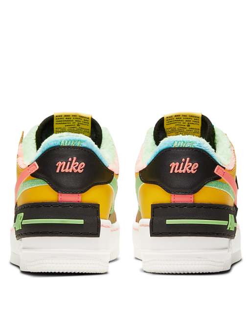 Nike Air Force 1 Shadow trainers with faux fur in black and fluro Nike Air Force 1 Shadow trainers with faux fur in black and fluro