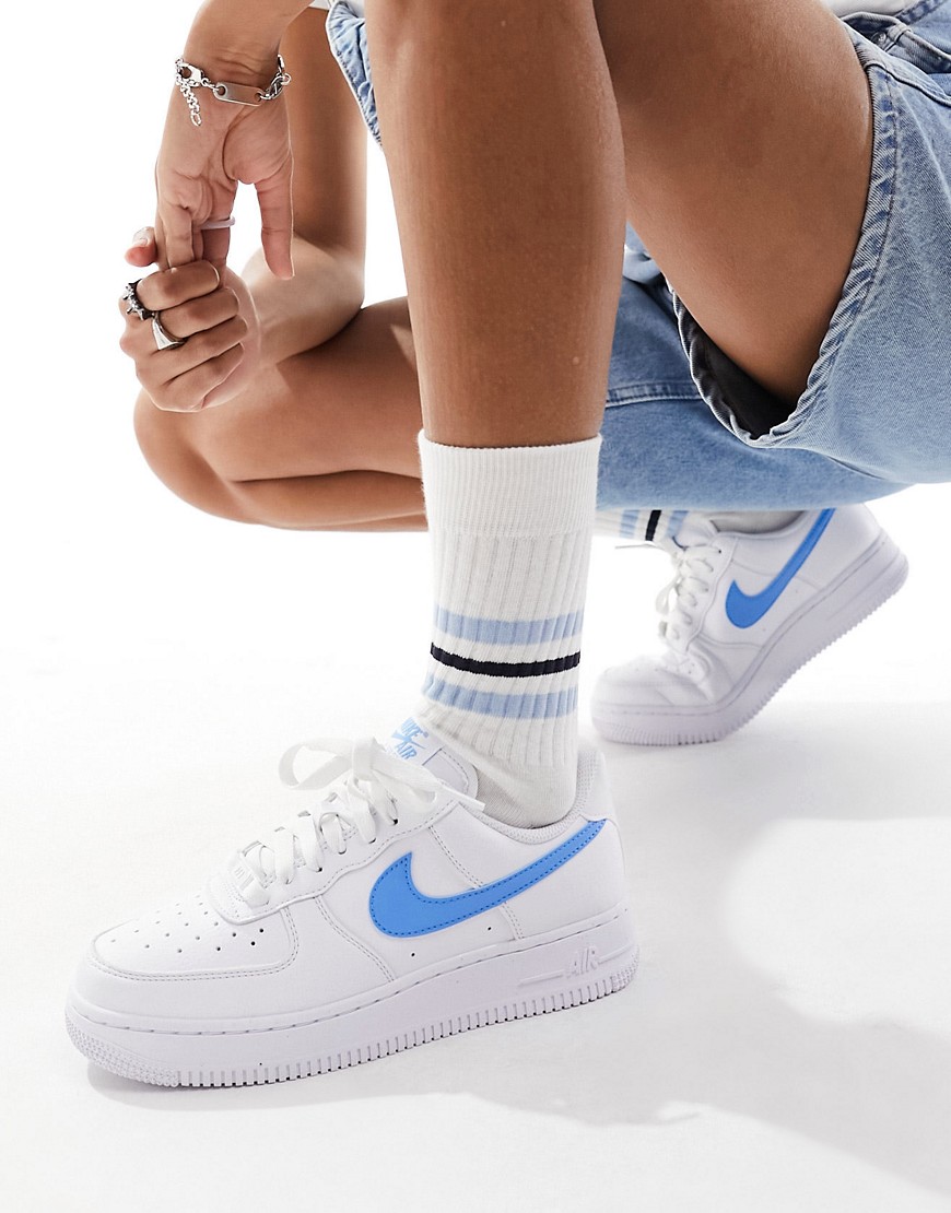Nike Air Force 1 Sneakers In White And Blue