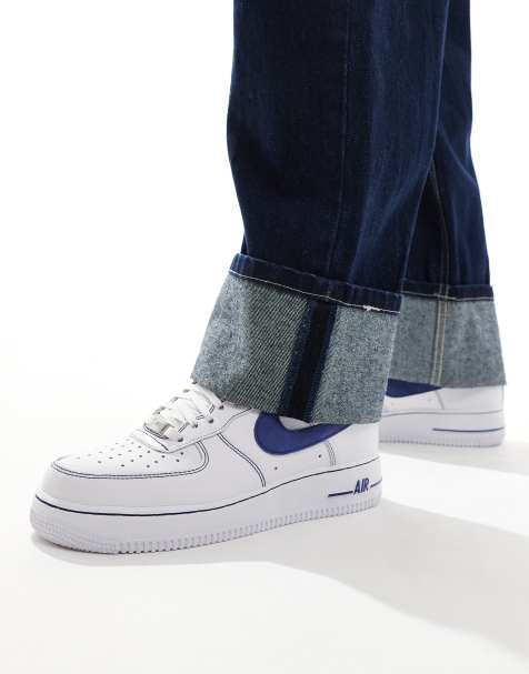 Nike Air Force 1 sneakers with contrast stitch detail in white and blue - view 1