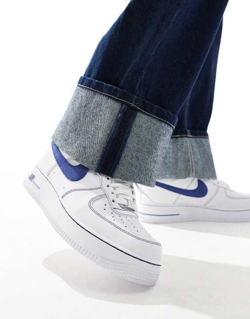 Nike Air Force 1 sneakers with contrast stitch detail in white and blue, 4 of 5