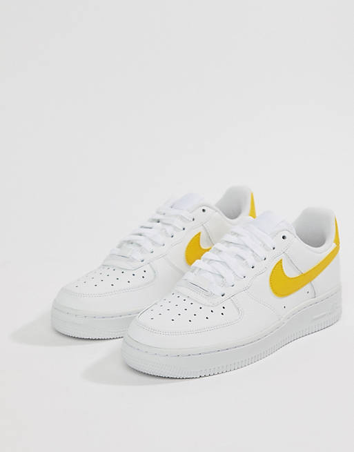 Nike Air Force 1 Trainers In White And Yellow