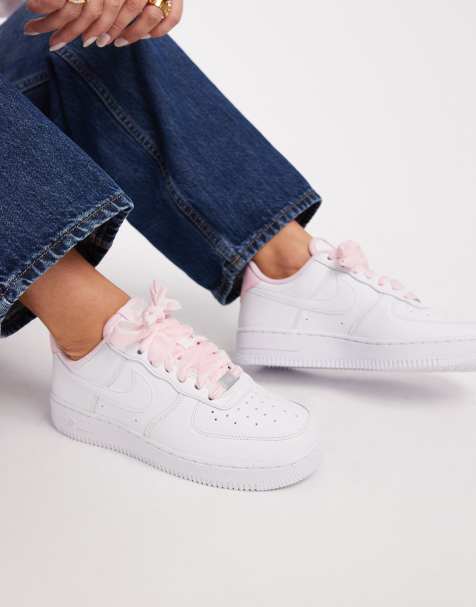  Nike Air Force 1 trainers with velvet lace in white and pink - view 1