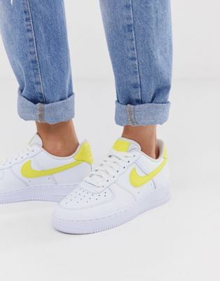 white air force with yellow tick