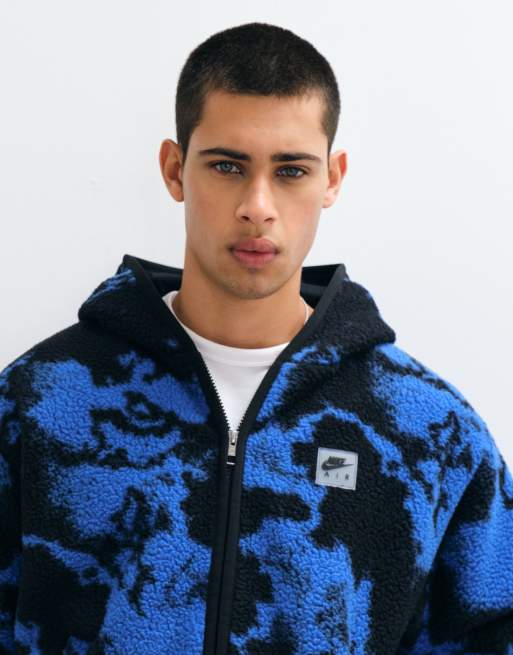 Nike Air full zip sherpa all over print jacket in blue, 2 of 5