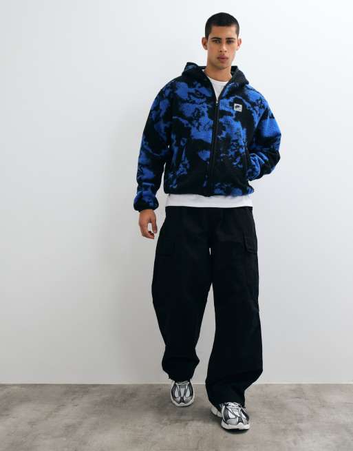 Nike Air full zip sherpa all over print jacket in blue, 3 of 5