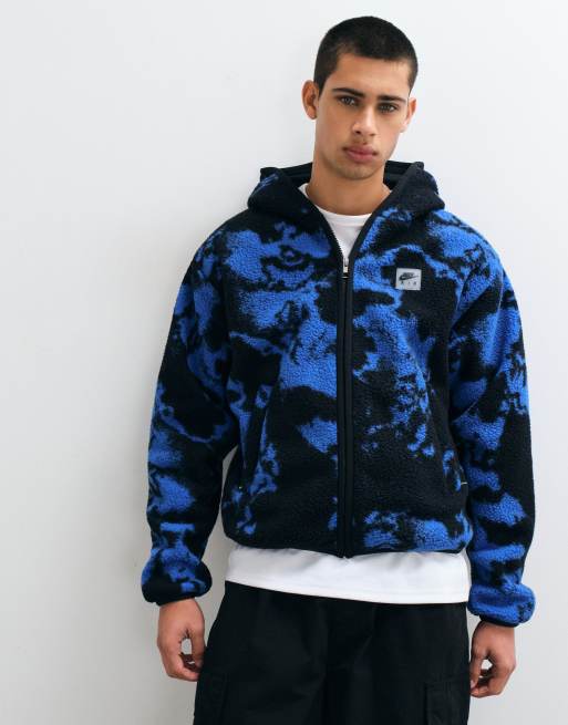 Nike Air full zip sherpa all over print jacket in blue, 4 of 5
