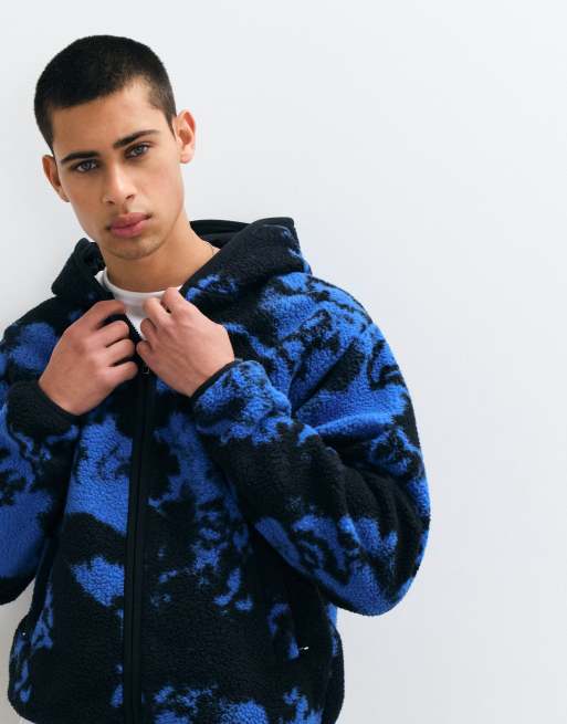 Nike Air full zip sherpa all over print jacket in blue, 5 of 5