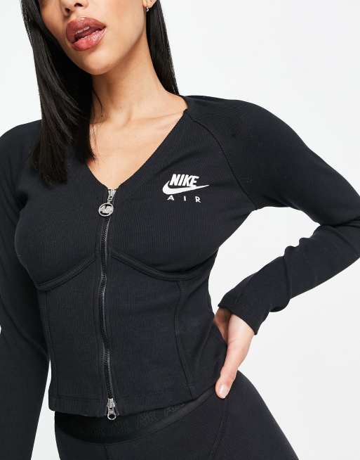 Nike Air - Geribbelde top met rits en lange mouwen in zwart