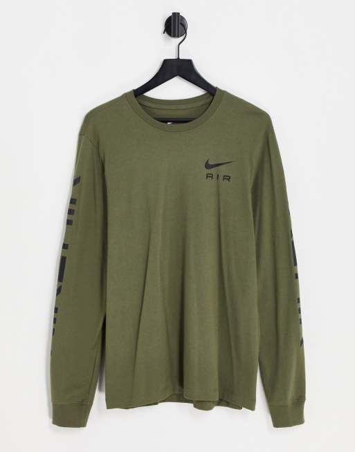 Nike Air - Grafisk langærmet T-shirt med ærmeprint i medium oliven