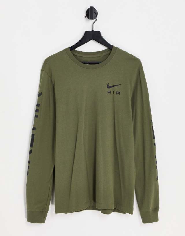 Nike Air graphic long sleeve T-shirt with arm print in medum olive