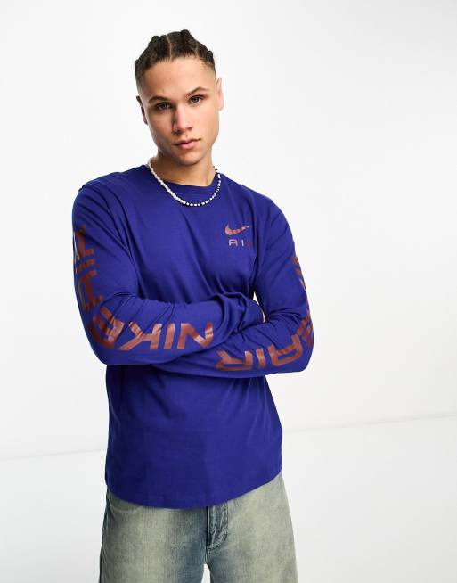 Nike Air graphic long sleeve T-shirt with arm print in royal blue