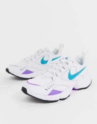 nike white and aqua air heights trainers