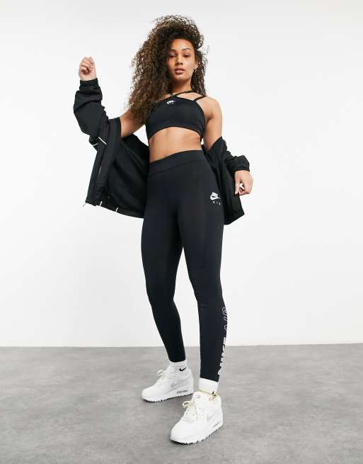 Nike Air high rise leggings in black with calf logo