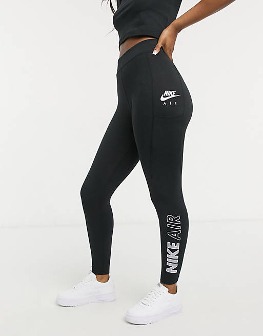 Nike Air high rise leggings in black with calf logo | ASOS