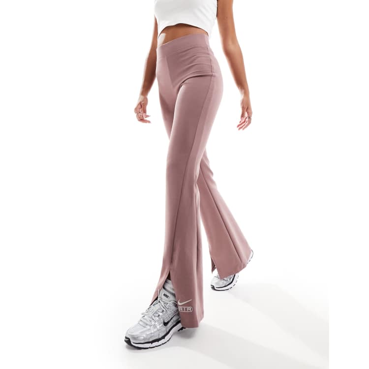 All Fired Up High Waist Split Flare Ribbed Leggings in Brown