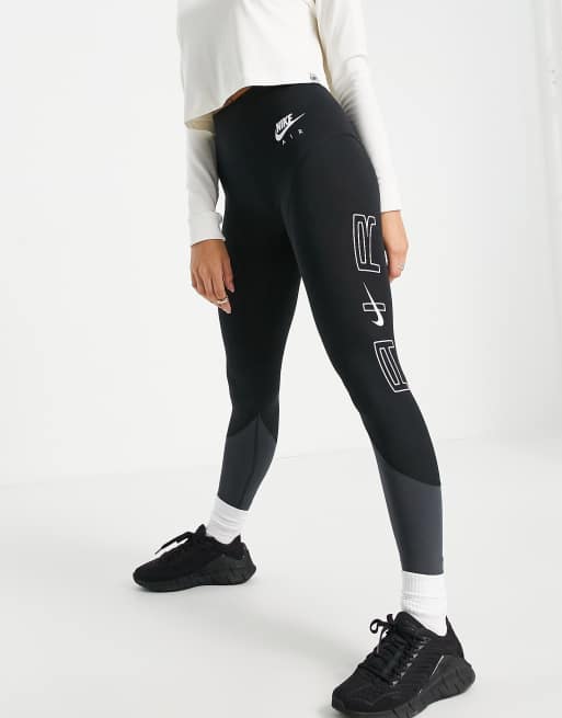 Nike Air Womens 7/8 Logo Prints Running Leggings DJ0899-010 Black- Size XL