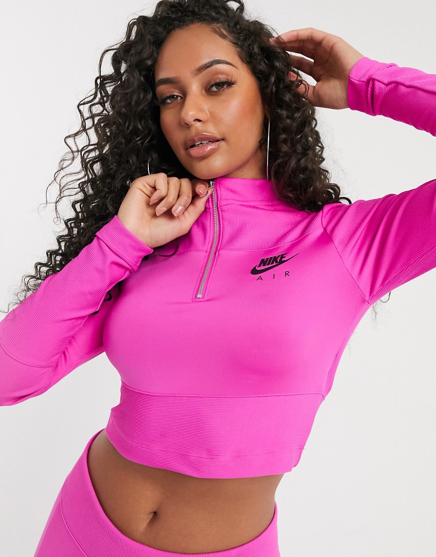 Nike Air - Hoogsluitende geribbelde top met lange mouwen in roze
